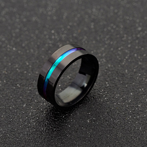 แหวนผู้ชายสีดำ<span class=keywords><strong>ลาย</strong></span>รุ้ง แหวนสแตนเลสสตีล เครื่องประดับแฟชั่น แหวนมินิมอล - Product Image 2