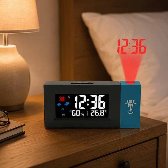 New Design Smart Digital Projection Clock Adjustable Swivel LCD Time Temperature Display Snooze Alarm Battery Living Room