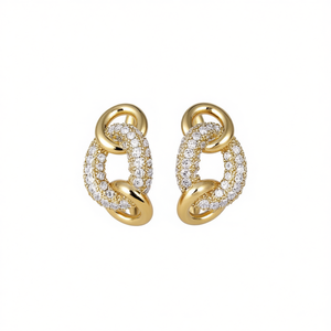 Orecchini a Cerchio E3657 in Oro con Micro Inserti di Diamanti, Design Geometrico, Classici da Donna per Uso Quotidiano - Product Image 1