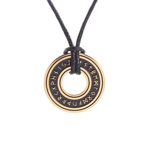 ไวกิ้งวินเทจไทเทเนียมเหล็กตัดการกัดกร่อนพระโน้มจดหมายกลวงจี้สีดําหนังเชือกสร้อยคอ - Product Image 1