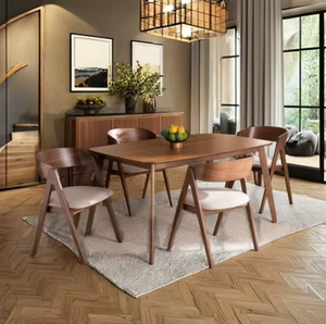 Ensemble de salle à manger moderne élégant 5 pièces, table en teck massif élégante, chaises confortables à dossier incliné, hôtel, appartement, villa - Product Image 5