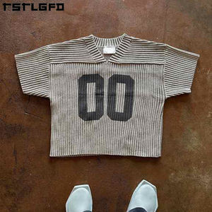 T-shirts pour hommes personnalisés imprimés texturés, coupe oversize et carrée, en coton délavé à l'acide, tricoté côtelé, style jersey court - Product Image 4