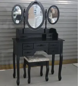 Black Dressing Table Set Makeup Designs Vanity Table With Mirrors And Drawers For Bedroom