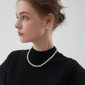 Pearl Necklace <b>Silver</b> Grey Round Ball <b>Choker</b> Women's Everyday Wear Leisure Geometric Design - Product Image 1