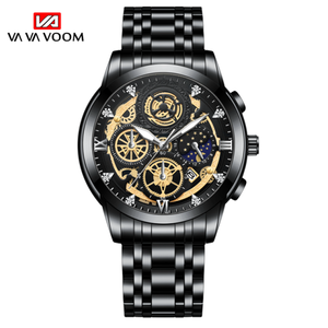 Reloj Original VA VA VOOM para Hombre, Resistente al Agua, <span class=keywords><strong>de</strong></span> Acero Inoxidable, Cuarzo Analógico, Moda, Negocios, Sol, <span class=keywords><strong>Luna</strong></span>, Estrella, Relojes <span class=keywords><strong>de</strong></span> Pulsera <span class=keywords><strong>de</strong></span> Marca - Product Image 2