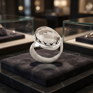 Art Palace Cocktail <b>Ring</b> 925 <b>Silver</b> Natural Crystal Geometric Bezel Setting Minimalist Unisex Everyday Wear - Product Image 1