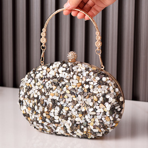 Sac à main de soirée ovale classique pour femme, orné de diamants, avec chaîne, en polyester, fermeture magnétique, capacité 1L - Product Image 5