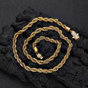 NUOYA 새로운 스타일 6mm 아이스 아웃 걸쇠 로프 체인 18k 남성용 금도금 스테인레스 스틸 트위스트 로프 체인 목걸이 - Product Image 2