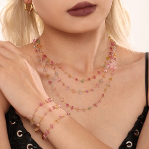Dopamine Natural Crystal Chip Jewelry Set Hypoallergenic Stainless Steel Necklace & <b>Bracelet</b>, Ins Style Colorful Clavicle Chain - Product Image 1