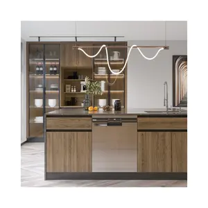 Classic high-end high-quality wooden kitchen cabinets glass door design kitchen storage cabinets