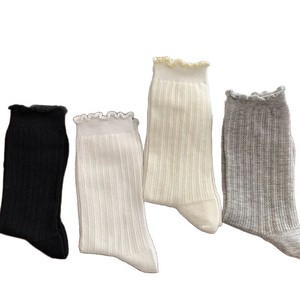 Women Mesh Mid Calf Socks Thin Breathable Hollowed Out Solid Color White Lace Edge Ins Style - Product Image 4
