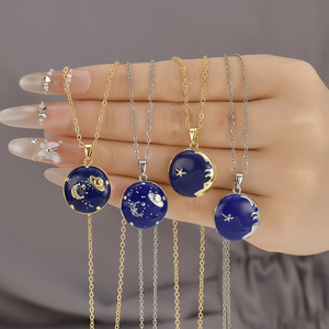 Collier céleste en émail bleu plaqué or, en acier inoxydable, résistant à l'eau et inaltérable, best-seller TikTok de Fanhua Jewelry - Product Image 1
