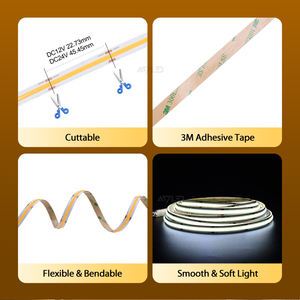 Tira de luz LED COB de 12V, 24V, 528LED/M, 15W, 10mm, PCB, cinta flexible de alto brillo, tira de luz LED COB para iluminación DIY de armario de cocina - Product Image 4