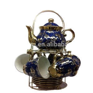 Blue Glazed <strong>Arabic</strong> Coffee Cups Colored <strong>Tea</strong> <strong>Set</strong> - Product Image 1
