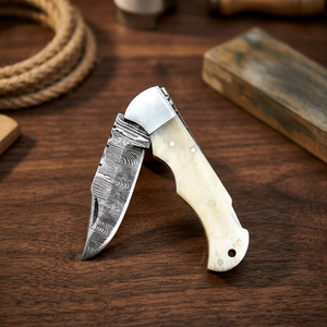 Best Quality SIZZCO Damascus Folding <b>Knife</b> <b>Bone</b> <b>Handle</b> Customized OEM Logo 3-Year Warranty Clip Point Blade-Camping Gift for Men - Product Image 3
