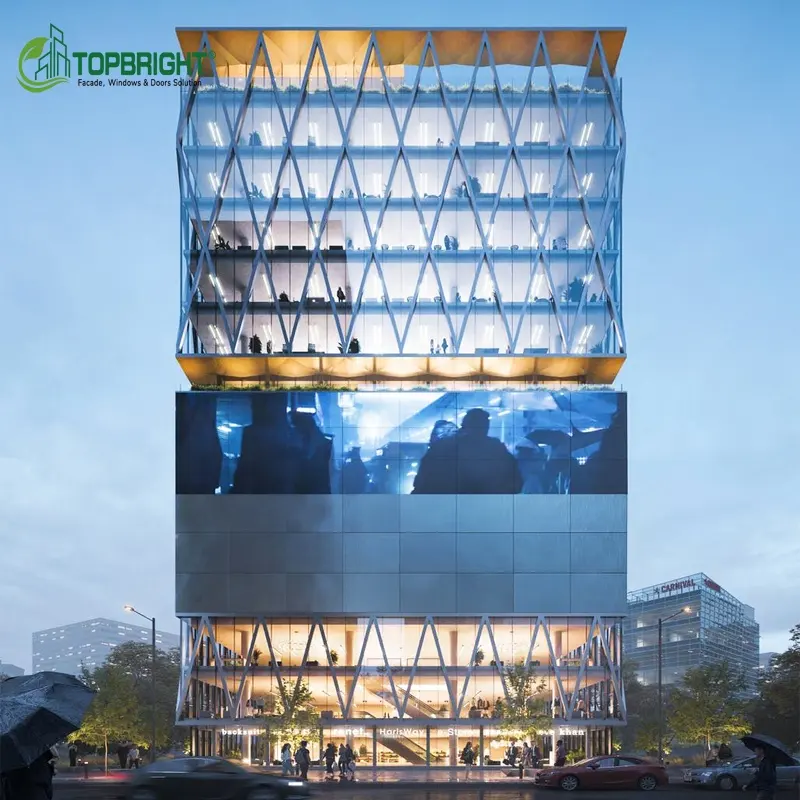 商業プロジェクト強化ガラスファサードパネル建物メーカーカーテンウォール中国