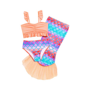Ensemble <span class=keywords><strong>de</strong></span> maillot <span class=keywords><strong>de</strong></span> bain <span class=keywords><strong>sirène</strong></span> 3 pièces pour <span class=keywords><strong>fille</strong></span>, haut à volants couleur pêche, bas imprimé écailles, <span class=keywords><strong>queue</strong></span> en tulle, maillot <span class=keywords><strong>de</strong></span> bain bikini pour enfants pour la piscine - Product Image 4
