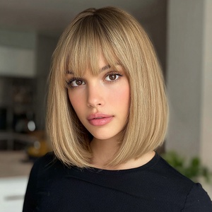 SMILCO Popular Fashion <strong>Wigs</strong> Europe and America Light Brown Short Hair and Bangs <strong>Wig</strong> 613 Frontal <strong>Wig</strong> SM167 - Product Image 1