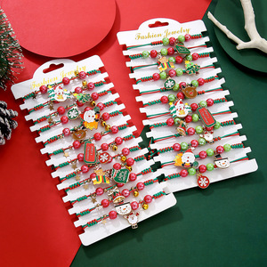 Fashion Jewelry Christmas Charm <b>Bracelets</b> Red Green Woven <b>Rope</b> Santa Reindeer Snowman Unisex Gift Jewelry - Product Image 1