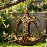 Mangeoire à oiseaux en plastique en forme de souche d'arbre, aspect naturel, suspendue, faite à la main, résistante aux intempéries, station d'alimentation pour oiseaux sauvages