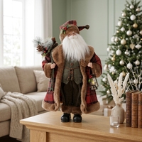 Manteau court en laine rouge Père Noël avec garniture en fourrure bouclée anthracite, lanterne décorative de Noël moderne