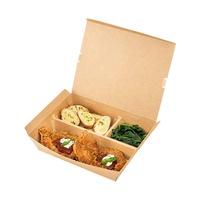 Boîte d'emballage de repas de restauration rapide à 3 compartiments écologique d'usine, papier kraft à emporter pour emporter, récipient alimentaire