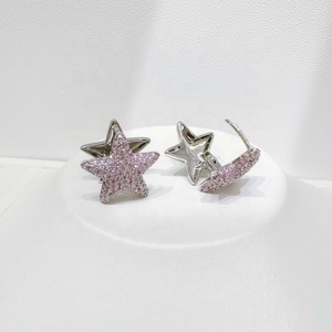 Precio de fábrica, pendientes de plata 925 con piedra rosa, joyería fina al por mayor, pendientes geométricos grandes de circonia con forma de estrella para mujer, 2026 - Product Image 2