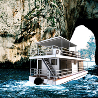 Allhouse Luxe Moderne Ponton Péniche Nouveau Modèle Bateau sur Eau Maison avec Salon Aluminium Coque Pêche Sports Bien Équipé
