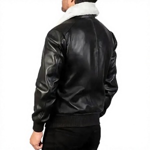 <b>Men's</b> Black <b>Leather</b> Jacket with <b>Leather</b> Lining Windproof Zipper Closure Moto Biker Style Winter Warm <b>Coat</b> Front Logo - Product Image 4