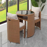 Ensemble bistro patio peu encombrant avec table en verre trempé chaise rembourrée en osier pour mobilier de jardin extérieur ou utilisation en entrepôt