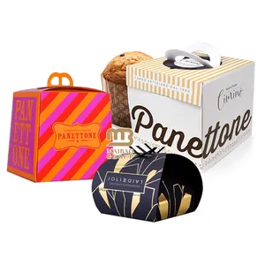 โลโก้ที่กําหนดเองขนมปังขนมหวานกล่องขนมมินิดีลักซ์ panettone คลาสสิก 1 กก. บรรจุขนมกล่องของขวัญกล่องเค้กหน้าต่างสําหรับเบเกอรี่