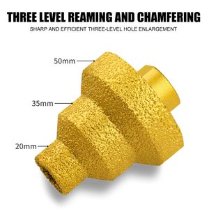 Broca de chaflán escalonada de diamante de 20-35-50mm de rosca M14, Broca escalonada soldada de diamante, escariador cónico multicapa - Product Image 4