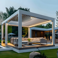 Pergola moderne en aluminium avec toit coulissant et volets, abri de jardin extérieur étanche au design naturel