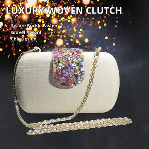 Bolso de Noche de Lujo para Dama con Decoración de Grava de Colores, Nuevo, Textura Tejida, Cadena, Tipo Clutch, de Poliéster, Listo para Envío Directo de Fábrica - Product Image 2