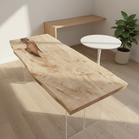 Table de salle à manger en bois massif TOCHI à bord naturel, robuste, écologique, polyvalente, pour bar à domicile ou salle à manger, plateau de 1,6 m