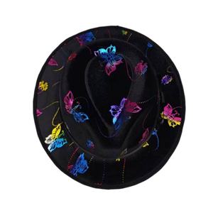 Sombrero Fedora Unisex para Adultos, Estilo Graffiti con Pintura de Mariposas Iridiscentes, Terciopelo Negro para Fiestas, Uso Casual en las Cuatro Estaciones - Product Image 6