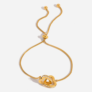 Heart-Shaped Charm <b>Bracelet</b> Gold Tone Bezel Set <b>Crystal</b> Adjustable For Women Gift Jewelry - Product Image 1