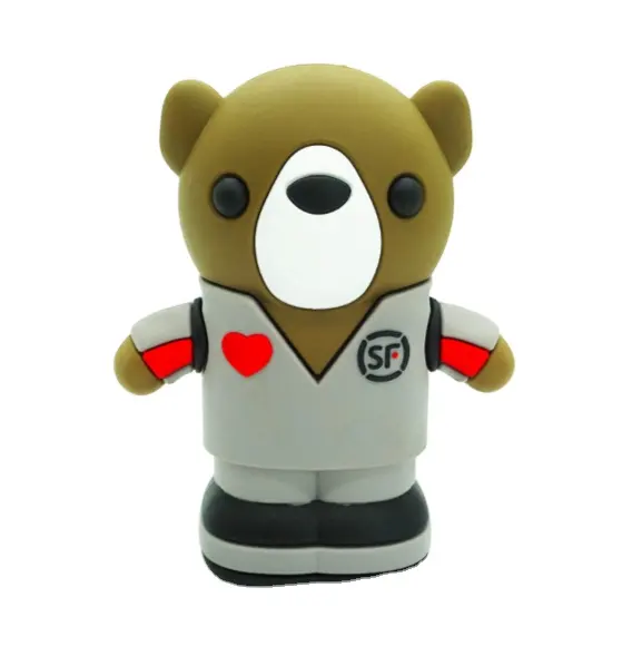 3D Design personalizado Corporate Cartoon mascote urso USB Flash drive 8GB 16GB 32GB PVC USB Sticks com logotipo e chaveiro