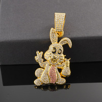 Collier pendentif lapin de dessin animé en cristal, style hip-hop, pour tous les jours, unisexe
