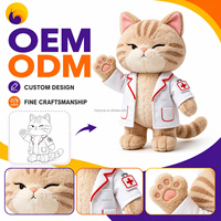 Peluche personnalisée chat, poupée douce de docteur, mascotte, cadeau, vente en gros, fabricant d'animaux en peluche