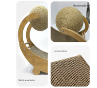 Novayapetix Lit de grattage pour chat en carton écologique et sûr, en forme de croissant de lune, avec structure en bois courbée, suspendu