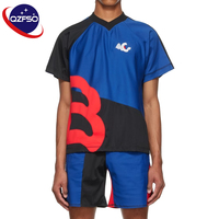 QZFSO T-shirts de sport courts personnalisés avec patch brodé, coupe ample, design en maille, style streetwear, maillot de football américain rayé