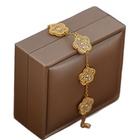 Pulsera Personalizada Starkey de Cinco Hojas de Trébol con Cinco Flores, Chapada en Oro de 14K, Resistente al Agua, con Circonitas, para Mujer, Día de San Valentín