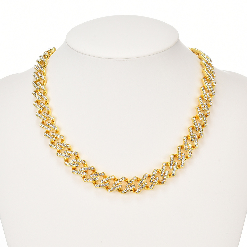 Hot Item Classic 14mm Gold Plated Full Diamond Cuban Chain For Men Hip Hop Style Fashion Necklaces