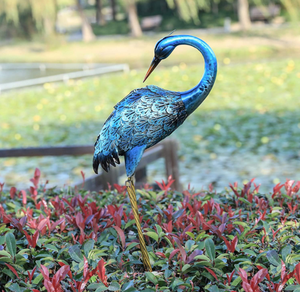 Özel mavi balıkçıl Metal kuşlar Yard sanat muhteşem vinç bahçe heykeli ile açık güneş işıkları gölet çim veranda dekor - Product Image 6