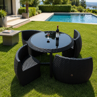 Ensemble table et chaises de jardin en rotin tressé, forme citrouille, avec rangement, imperméable et résistant aux UV, pour cour et terrasse