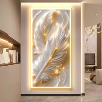 Bandes lumineuses LED à motifs plumeux de haute qualité en gros, tableaux décoratifs muraux en céramique et cristal de diamant