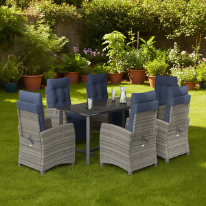 Set da Pranzo da Giardino in Rattan Grigio per 6 Persone, Resistente alle Intemperie, Design Contemporaneo - Product Image 2