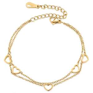 Stainless Steel 18K Gold Heart <b>Bracelet</b> Layered <b>Adjustable</b> Design For Women Jewelry Gift - Product Image 1