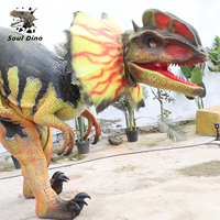 Costume de dinosaure réaliste personnalisé Dilophosaurus pour utilisation en intérieur/extérieur, idéal pour les décorations de parcs à thème et les aventures, pour adultes.